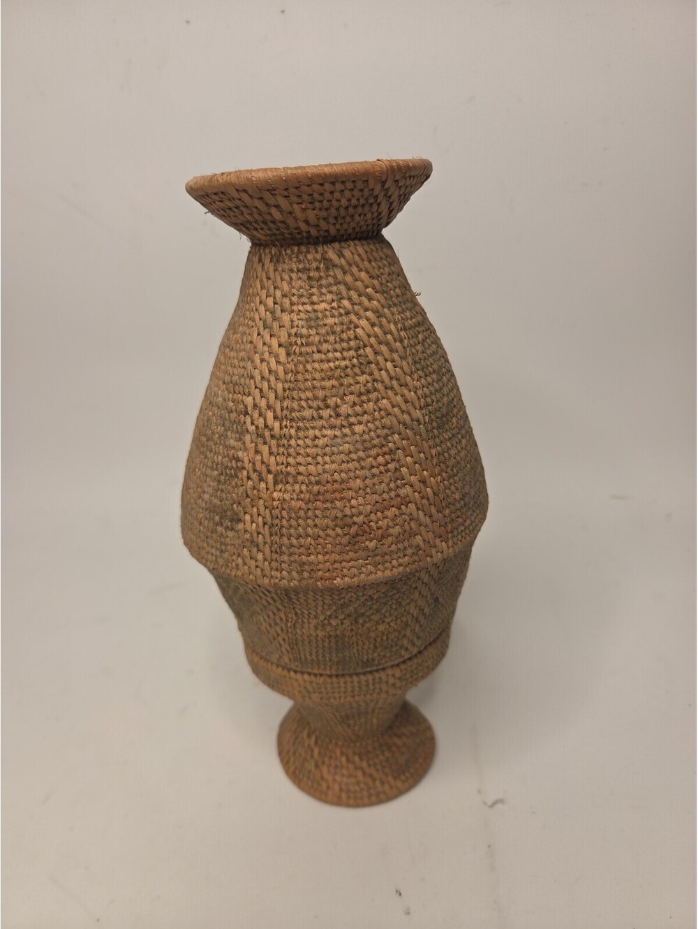 Vintage Ethiopian Borana Oromo Woven Milk Vessel Basket Jar with Lid 11.5"